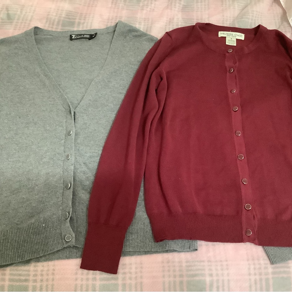 Gray Grey and Maroon Cardigan Set